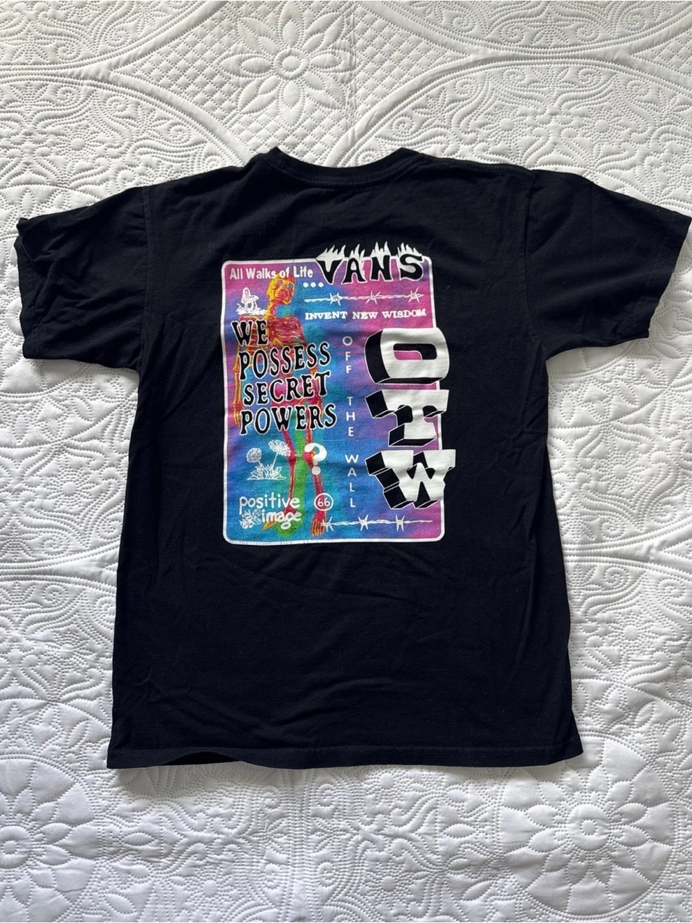 Vans Black Tee with Rainbow Psychedelic Back Graphic